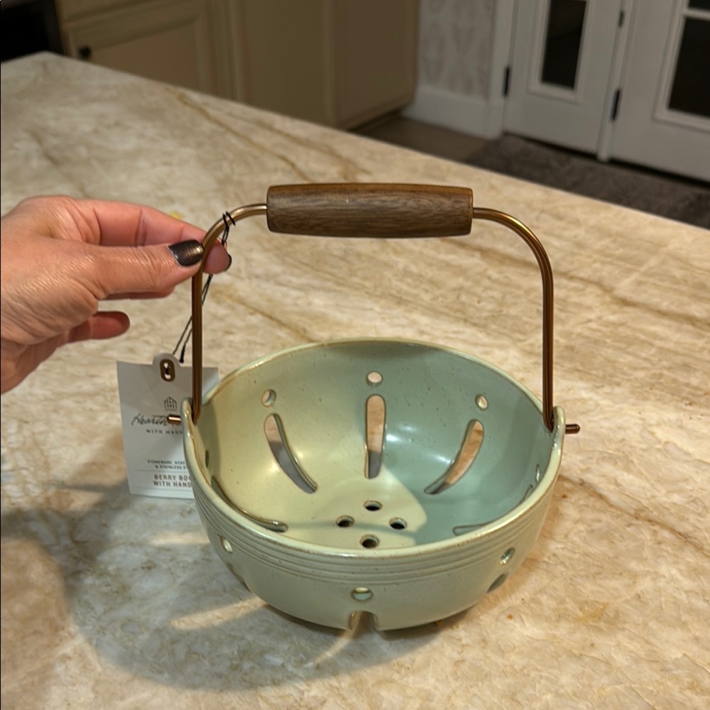 Green and Brown Kitchen Colander with Metal Handle HEARTH & HAND WITH MAGNOLIA